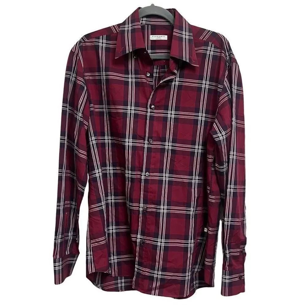 POGGIANTI 1958 Red Stripped Men’s Dress Button Down Long Sleeve Shirt Size Large